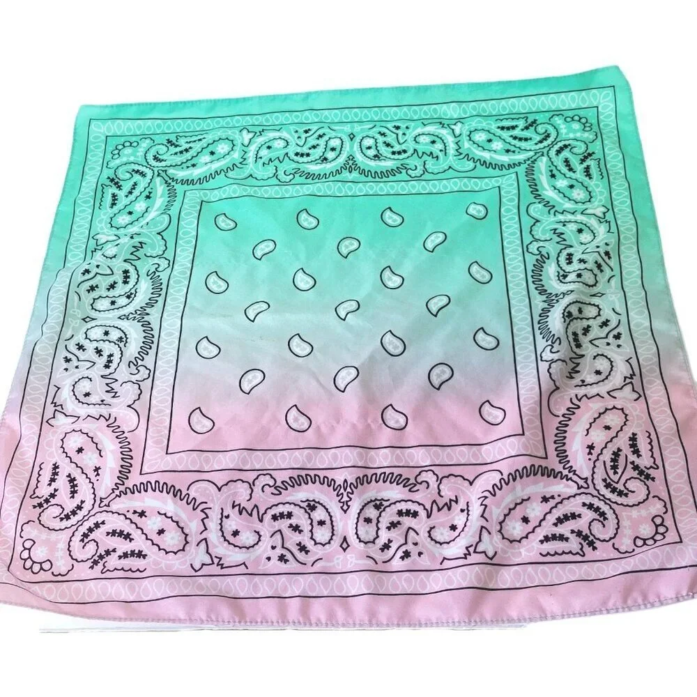 Ombre Rainbow Bandana Scarf Handkerchief Paisley Green Pink